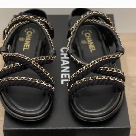 chanel black gold rope sandal size 37 - Picture 1 of 4